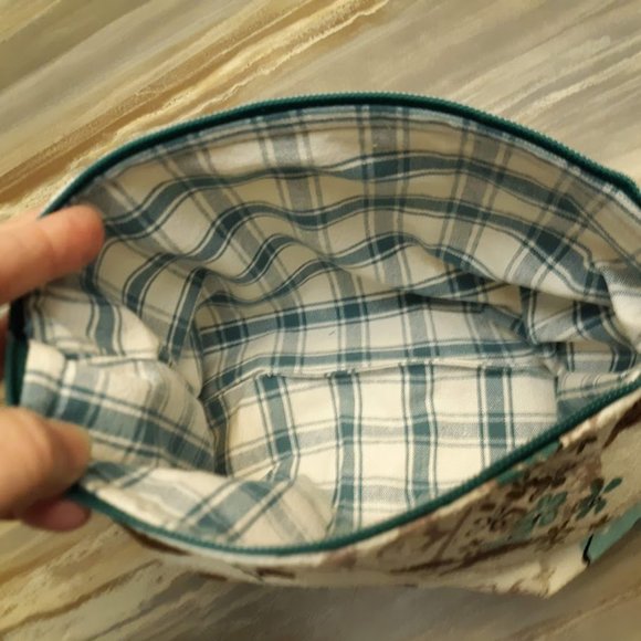 Boho Faux Suede Clutch travel make-up bag Vintage Floral 10" Wristlet cosmetics - Picture 3 of 5